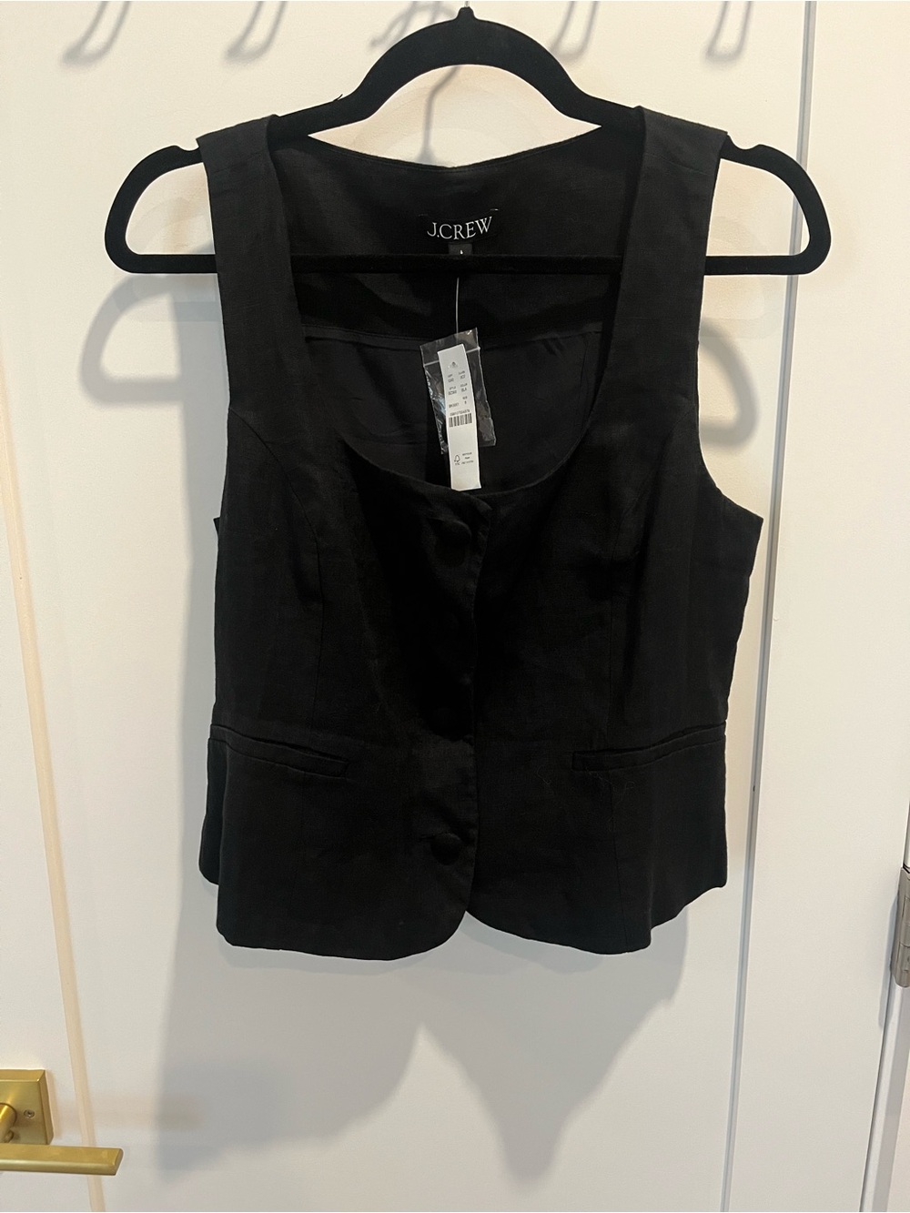 J.Crew Black Linen NWT Scoopneck Vest - Picture 2 of 5